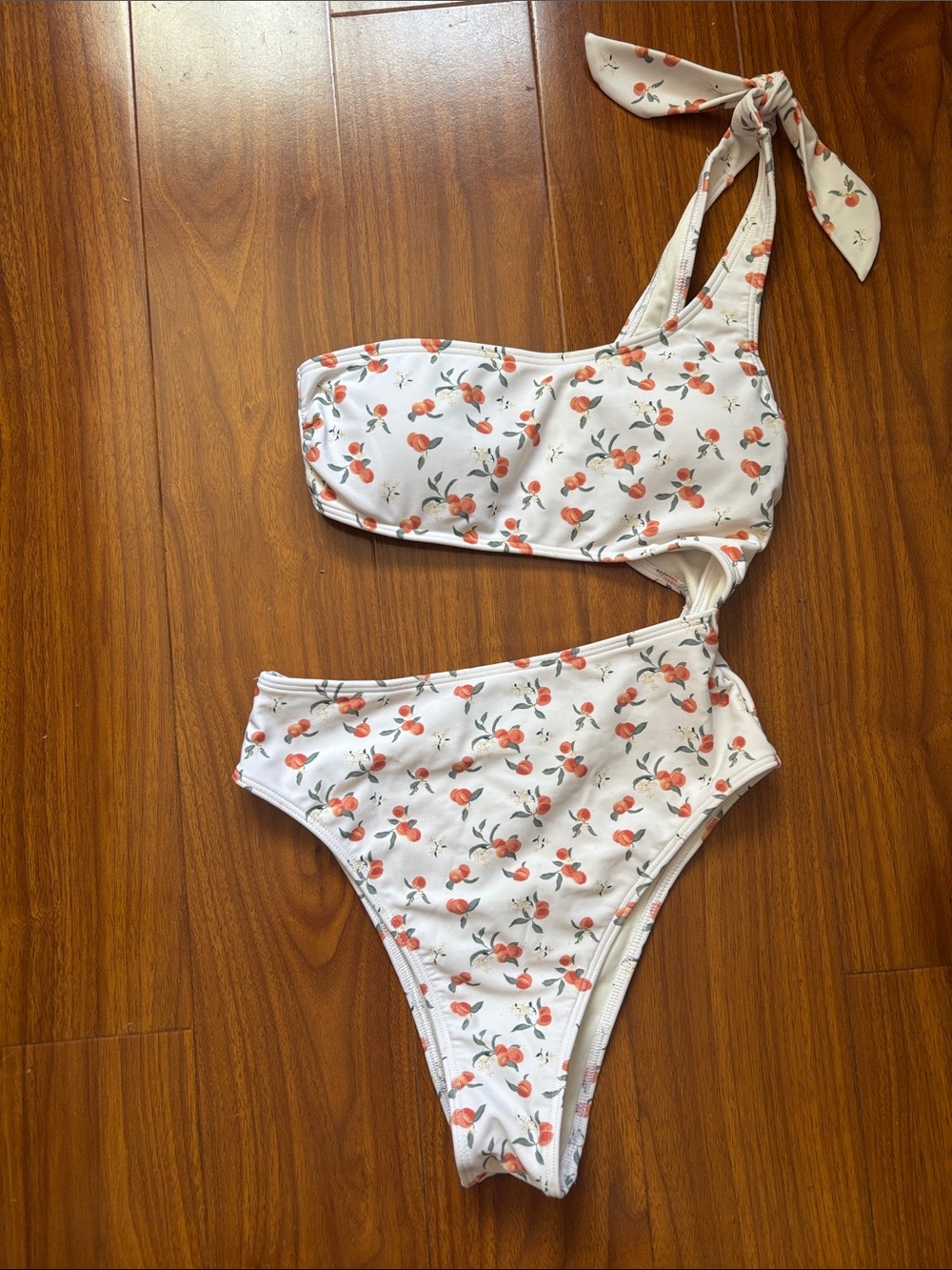 Abercrombie & Fitch Cherry Fruit One Piece Cutout One Shoulder Swim Suit